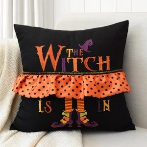 Embroidered Halloween Witch 🧙‍♀️ Cushion Cover Without Filler